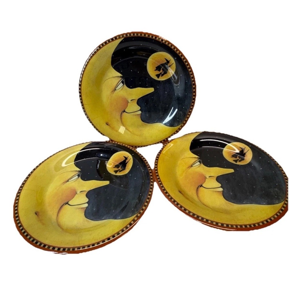 Sakura Carter Brown Halloween Witch Crescent Moon Melamine Plates 9"  Set Of‎ 3